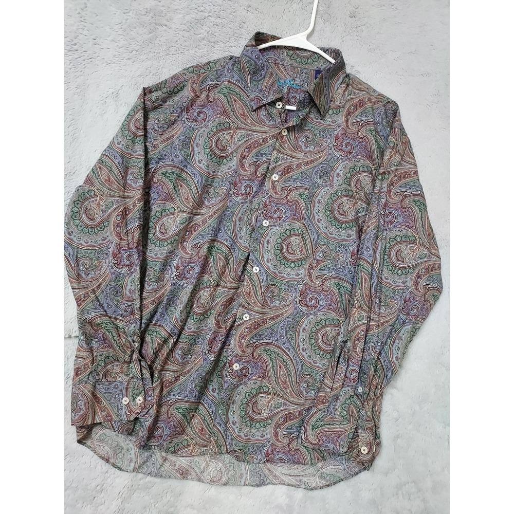 Alan Flusser Shirt Mens XL Paisley Button Down Long Sleeve Purple Funky Retro